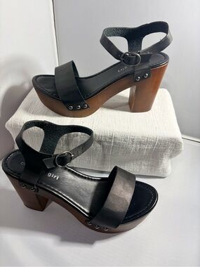 Madden Girl "Lifft" Platform Chunky Sandal  Black Faux Leather Block Heels 7.5
